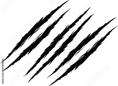 Black claw marks silhouette with sharp animal scratch effects for horror designs, monster attack themes, predator wounds, wild beast scars, and edgy graphics