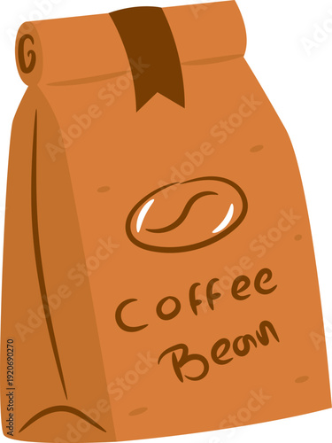 Fresh Roasted Coffee Beans in Brown Paper Bag Hand Drawn Illustration