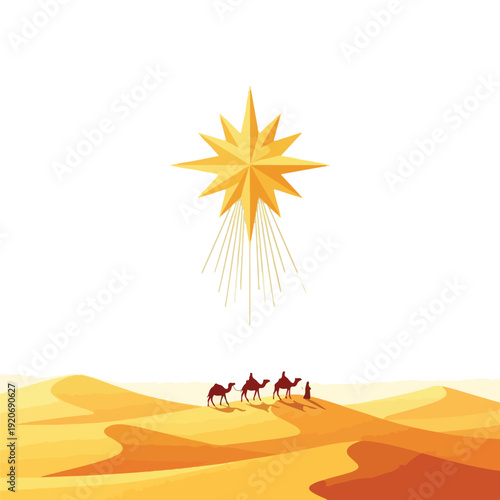 Three Wise Men Following the Star of Bethlehem in Desert