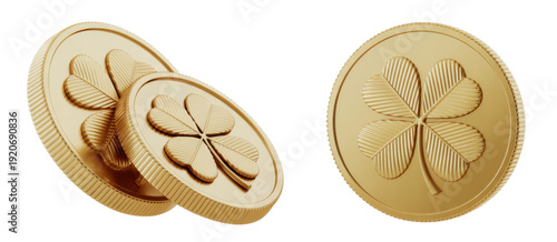 Gold coins with shamrocks luck fortune wealth isolated on a transparent background