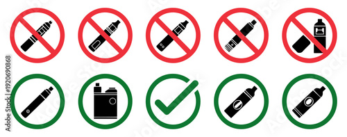 vaping permission and prohibition icon set