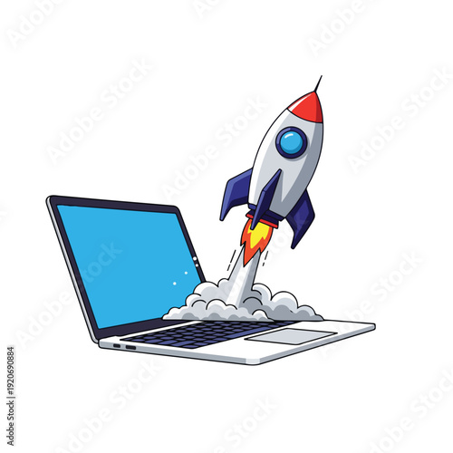 Laptop Launching Rocket Innovation and Success