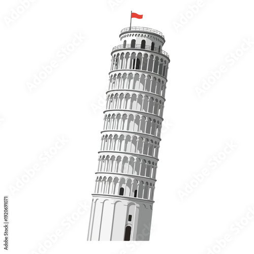 Leaning Tower of Pisa Isolated on White Background