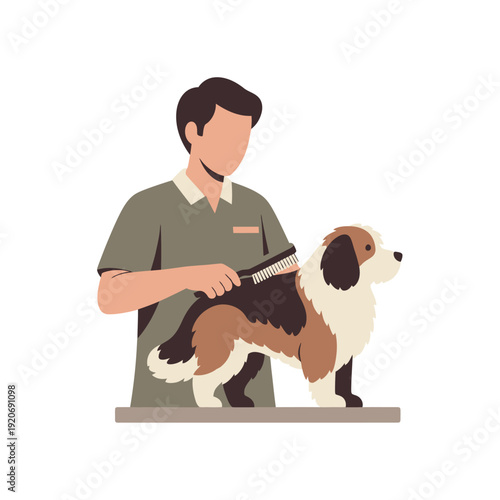 Groomer Brushing Dog Fur on Table, Pet Care, Professional Dog Grooming Service