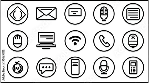 Modern Outline Vector Icons for Communication, Contact, Business, Technology, Web, App Design, and Support Services