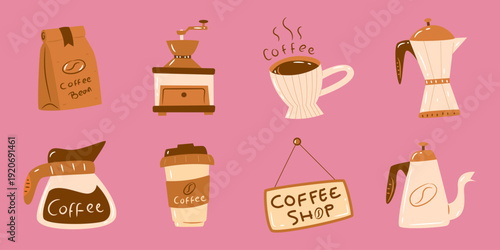Charming Coffee Shop Elements Collection in Flat Design