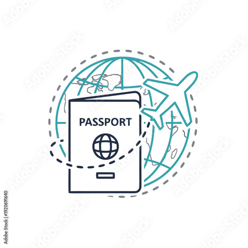 Traveling Around the World with Passport and Airplane Illustration