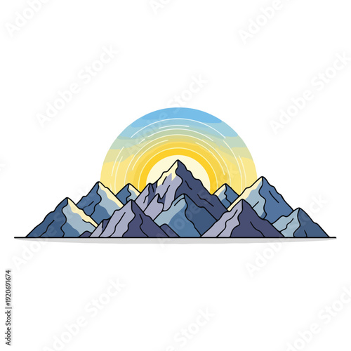 Stylized Mountain Range with Sunset