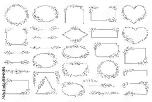 Different floral frame designs for various uses in crafts and decorations with simple shapes and patterns