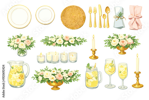 Table setting with plates, glasses, candles, and flower arrangements for a gathering at a home during the afternoon