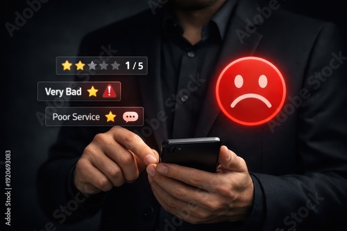 Negative Feedback: A user's experience with the product or service has gone awry, leaving them disgruntled as they express their dissatisfaction, giving a one-star rating and the sad face. 