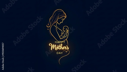 Golden line art of mother and child with text overlay