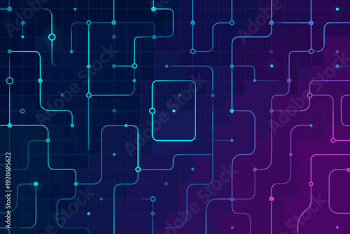 Lines and nodes create a network design that shows connections and data flow in technology and digital systems