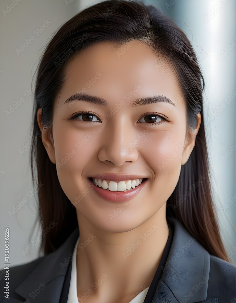 Fototapeta premium Professional Asian Business Woman Headshot with Warm Smile