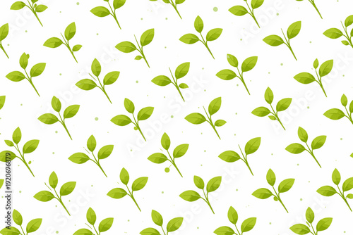 Various green leaves arranged on a white background showing a pattern that symbolizes nature and freshness in design work
