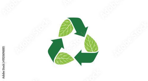 A green recycling symbol features leaves within its arrows, representing ecological sustainability.
