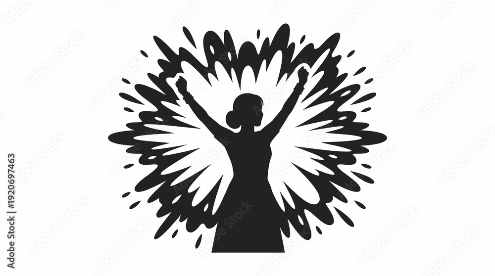 Obraz premium Empowered Woman with Arms Raised in a Burst of Energy and Celebration, Symbolizing Strength and Achievement