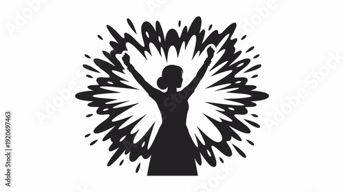 Empowered Woman with Arms Raised in a Burst of Energy and Celebration, Symbolizing Strength and Achievement