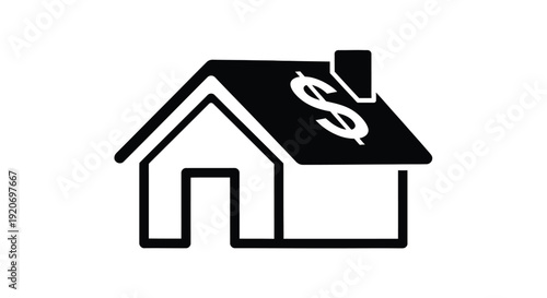 A black house icon with a dollar sign on the roof silhouette