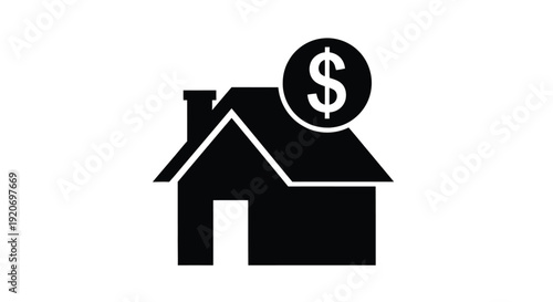 House with a dollar sign above a bold black silhouette