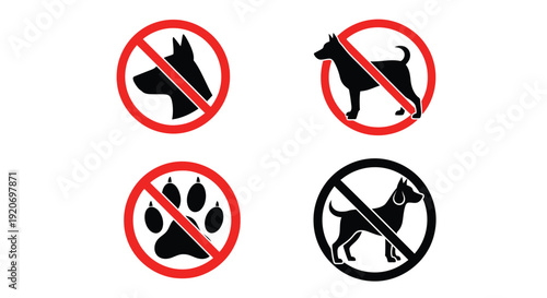 No dogs allowed signs with paw prints and a bold silhouette