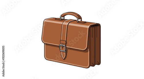 A classic brown leather briefcase with a distinct front flap and a polished metal buckle rests on a clean white background.
