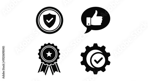 Four black icons representing security and approval silhouette