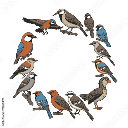 Assortment of Birds Perched on Branches
