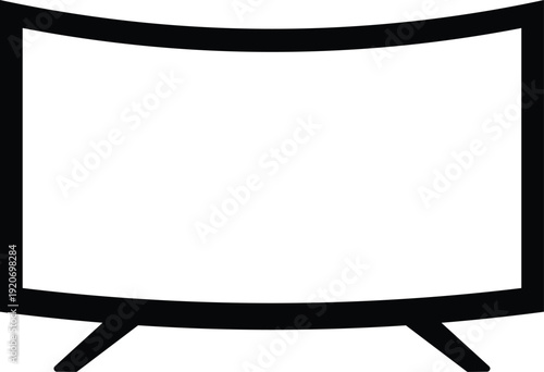 Black outline of curved screen television on stand