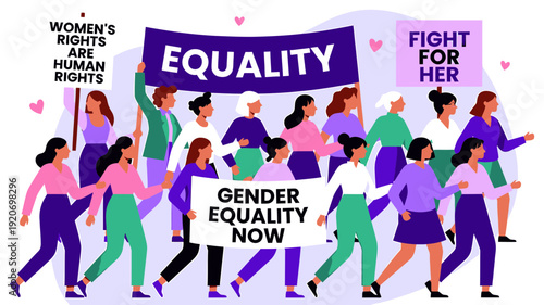 Diverse Women Marching for Gender Equality vector illustration