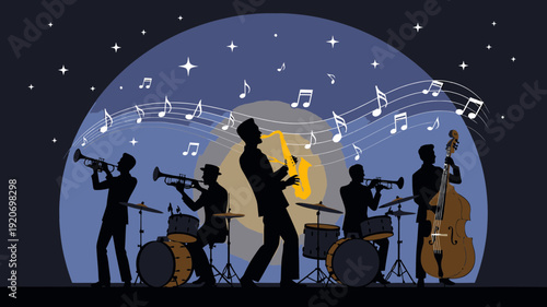 Jazz Band Performing Under Stars vector illustration