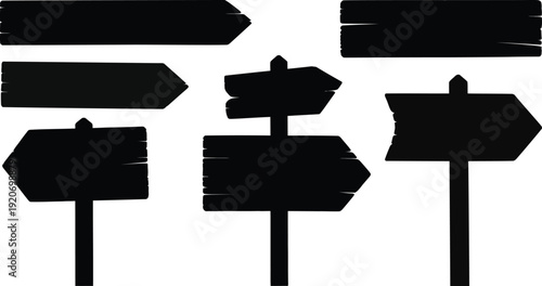 silhouette of various directional signs on a white background