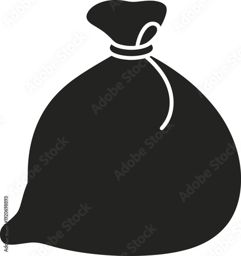 Black garbage bag silhouette vector icon, simple trash sack symbol, flat waste disposal illustration isolated on white background