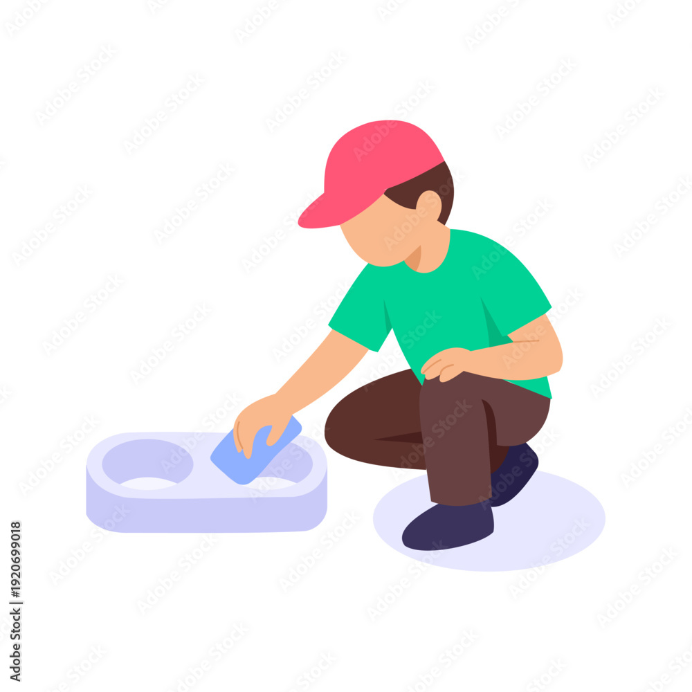 Fototapeta premium Cup Holder Cleaning, wiping inside cup storage area, Flat vector character illustration