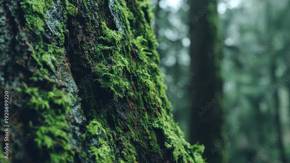Obraz premium Moss-Covered Tree Trunk in a Lush Forest