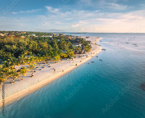 Aerial view of white sandy ...