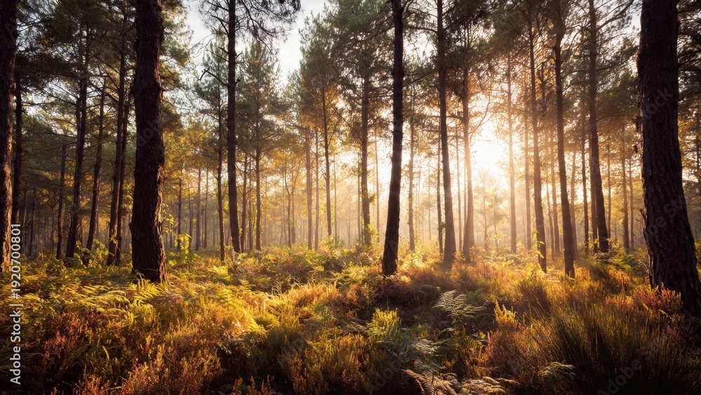 Fototapeta premium Sunlight Through Forest Trees