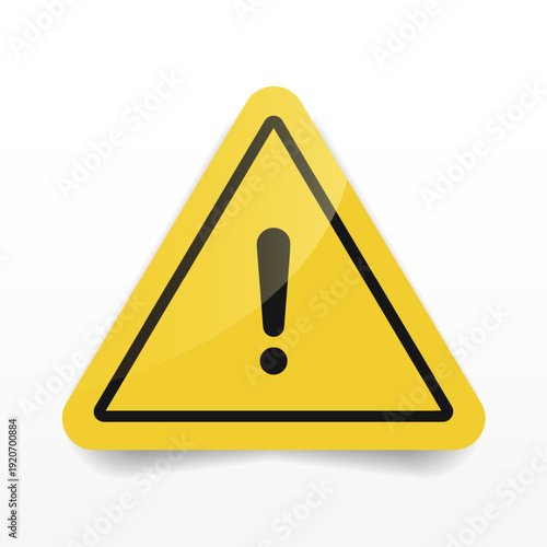 Caution icon, exclamation mark, warning signs. Isolated attention triangle symbol on white background. Warning alert error concept with black yellow and red colors.
