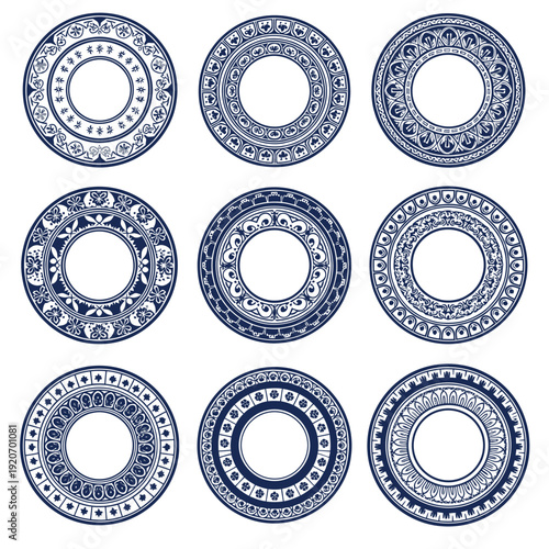 Collection of nine blue and white decorative plates