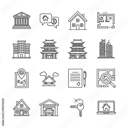 Real estate and property icons set