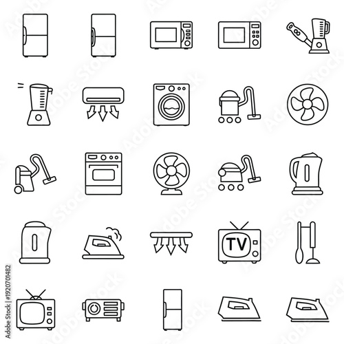 Collection of home and kitchen appliances icons