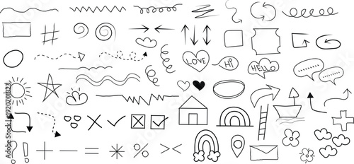 A collection of various hand drawn doodles and symbols
