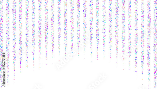 Carnival Confetti. Blue Unicorn Glitter And Pink Glitch Tinsel. Abstract Birthday Background On White. 3D Hologram With Isolated Circles And Flying Sparkle. Purple Carnival Confetti