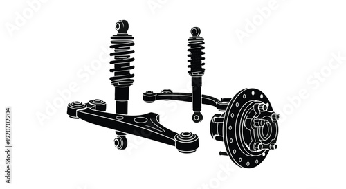 Car suspension system components including shock absorbers and steering knuckle on white background for automotive repair and maintenance concept
