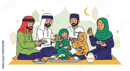 Joyful Middle Eastern Family Gathering Celebrating Together With Delicious Food and Festivities