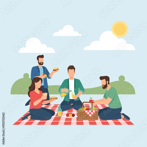 Joyful Outdoor Picnic Gathering Friends Enjoying Summer Leisure Time Outdoors