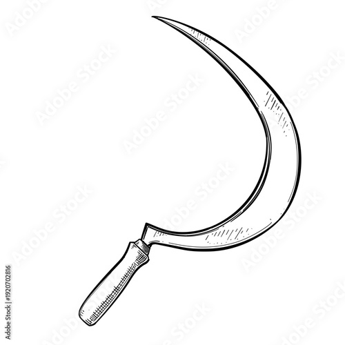 garden sickle reaping hook vector line art hand drawn illustration