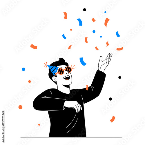 Joyful Person Celebrating Amidst Falling Confetti, Expressing Excitement and Pure Delight