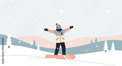 Joyful Snowboarder Embracing Winter Wonderland Bliss