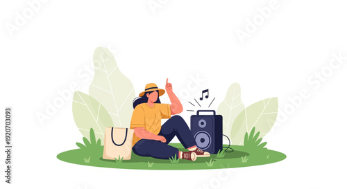 Joyful Summer Day Relaxing Outdoors With Music And Nature